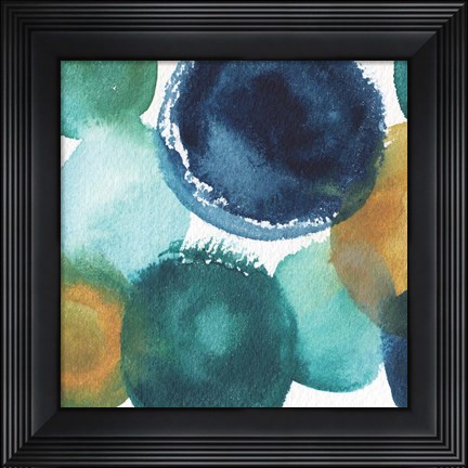 Framed Teal Watermarks Square I Print