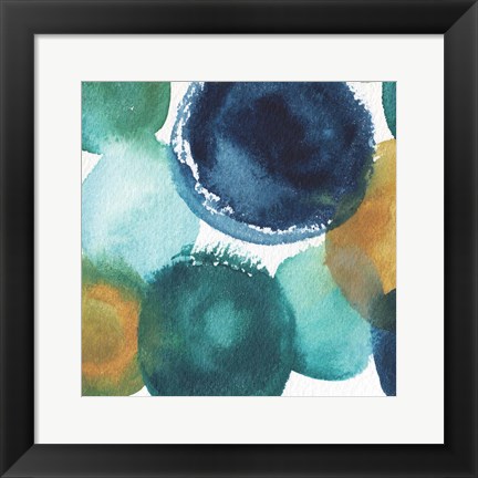 Framed Teal Watermarks Square I Print