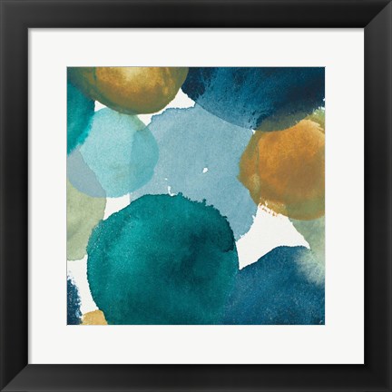 Framed Teal Watermarks Square II Print