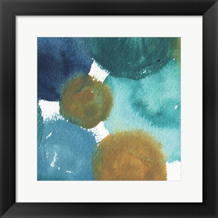 Framed Teal Watermarks Square III Print