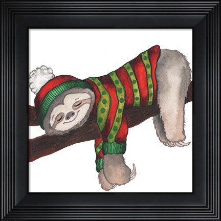 Framed Christmas Sloth III Print