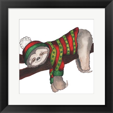 Framed Christmas Sloth III Print