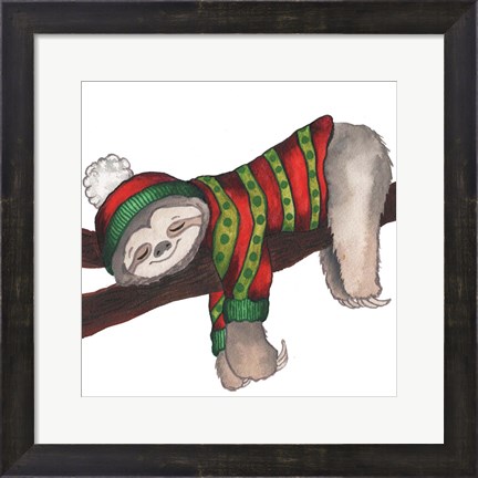 Framed Christmas Sloth III Print