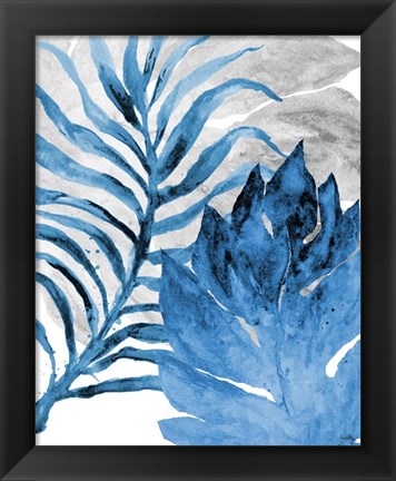 Framed Blue Fern and Leaf I Print