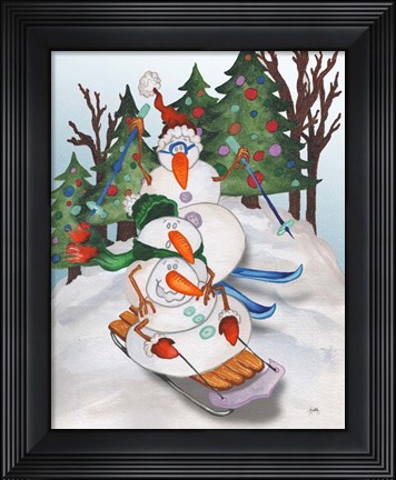 Framed Sledding Snowmen Print