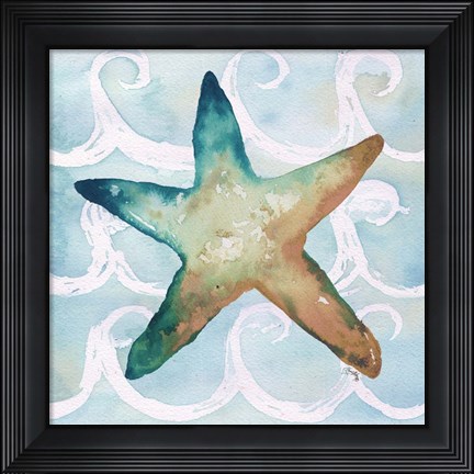 Framed Sea Creatures on Waves I Print
