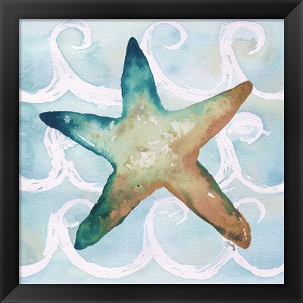 Framed Sea Creatures on Waves I Print