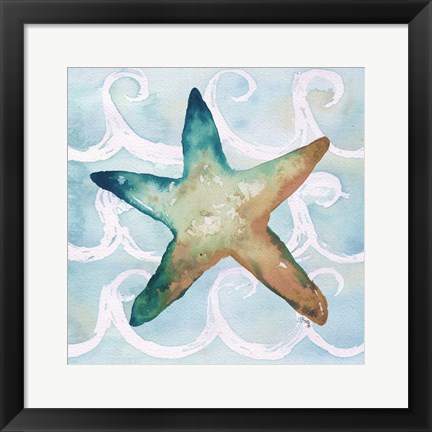 Framed Sea Creatures on Waves I Print