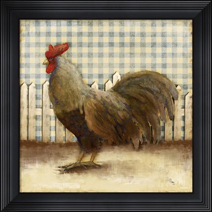 Framed Rooster on Damask II Print
