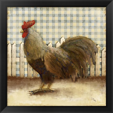 Framed Rooster on Damask II Print