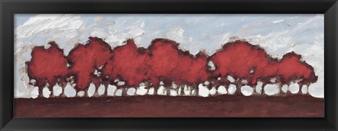 Framed Tree Row Sunset In Red Print