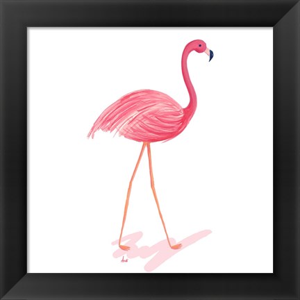 Framed Flamingo Walk III Print