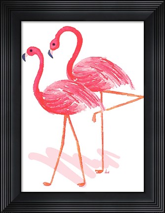 Framed Flamingo Walk Watercolor II Print