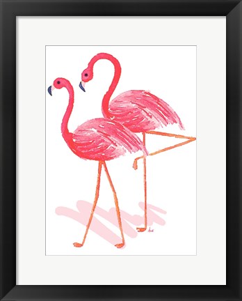 Framed Flamingo Walk Watercolor II Print