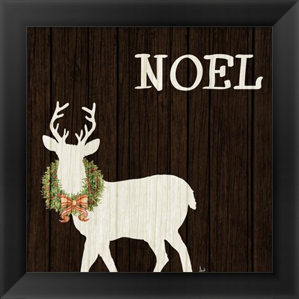 Framed Wooden Deer with Wreath I Print