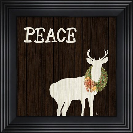 Framed Wooden Deer with Wreath II Print