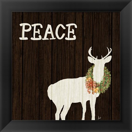 Framed Wooden Deer with Wreath II Print