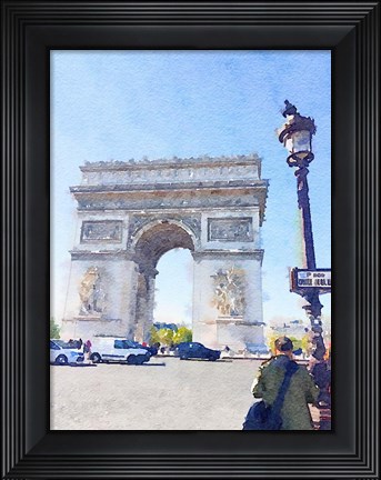 Framed Watercolor Streets of Paris I Print
