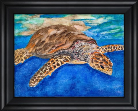 Framed Turtle at Sea Print