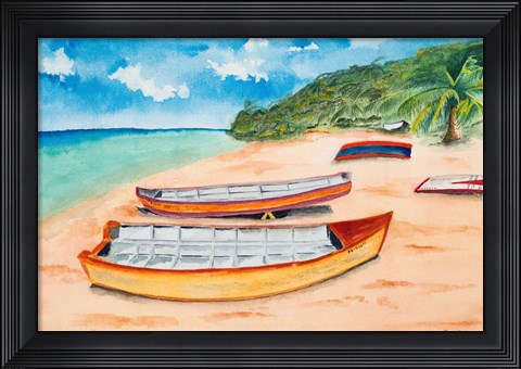 Framed Canoes on the Beach Print