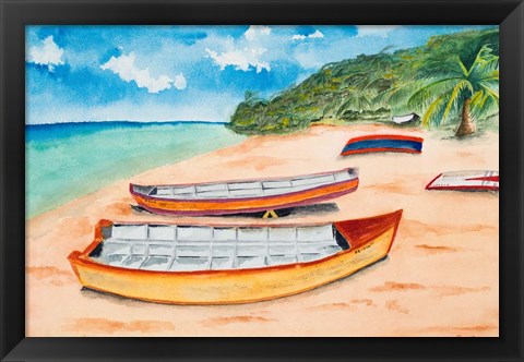 Framed Canoes on the Beach Print