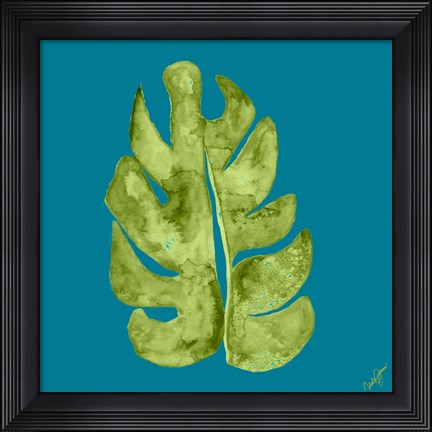 Framed Leaf On Teal II Print