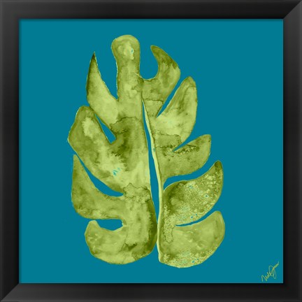 Framed Leaf On Teal II Print