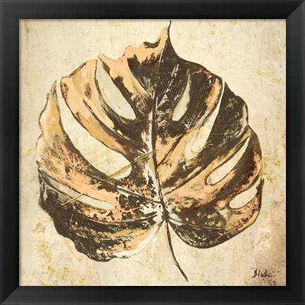 Framed Gold Contemporary Leaves I Print