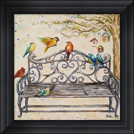 Framed Birds on the Bench Print