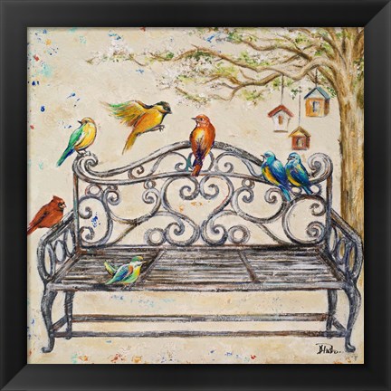 Framed Birds on the Bench Print