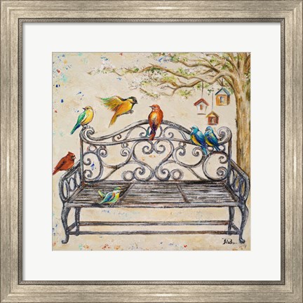 Framed Birds on the Bench Print