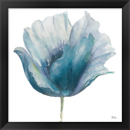 Framed Flower in Blue I (on white) Print