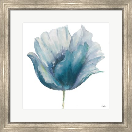 Framed Flower in Blue I (on white) Print