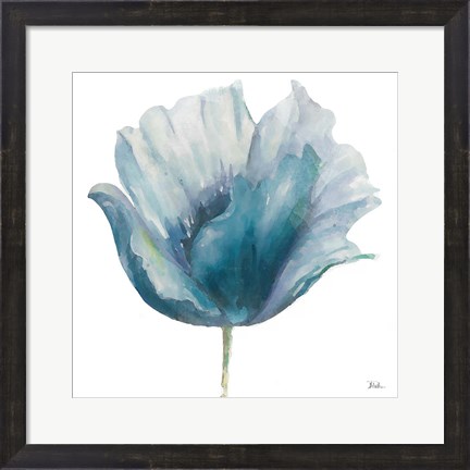 Framed Flower in Blue I (on white) Print