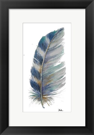 Framed White Watercolor Feather I Print