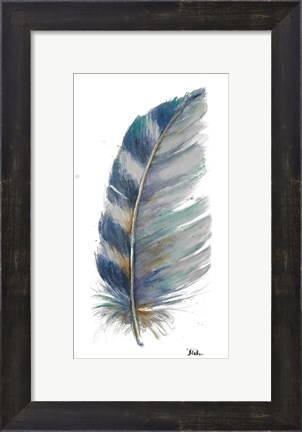 Framed White Watercolor Feather I Print
