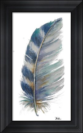 Framed White Watercolor Feather I Print