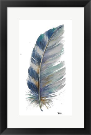 Framed White Watercolor Feather I Print