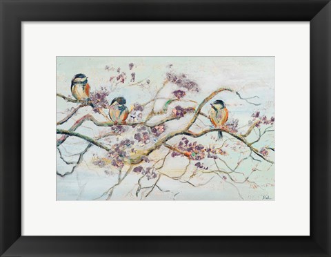 Framed Birds On Cherry Blossom Branch Print