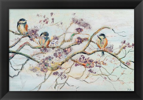 Framed Birds On Cherry Blossom Branch Print