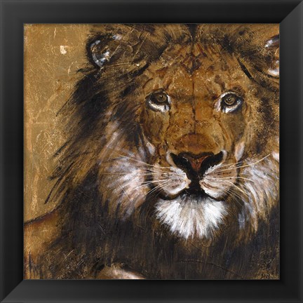 Framed Lion on Gold Print