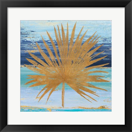 Framed Gold and Teal Leaf Palm I Print