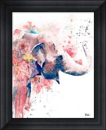 Framed Floral Water Elephant Print