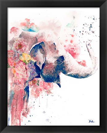 Framed Floral Water Elephant Print