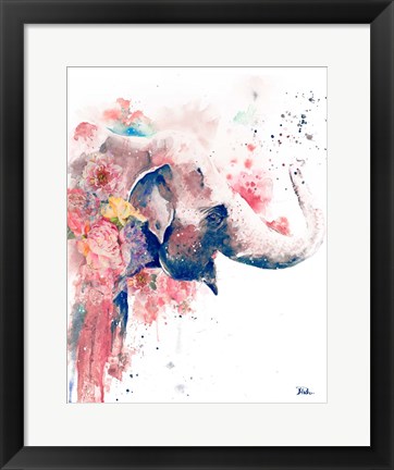 Framed Floral Water Elephant Print