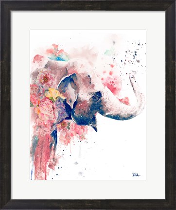 Framed Floral Water Elephant Print