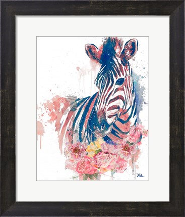 Framed Floral Watercolor Zebra Print