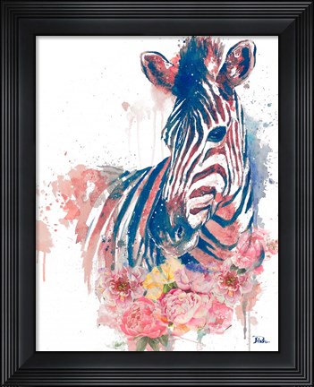 Framed Floral Watercolor Zebra Print