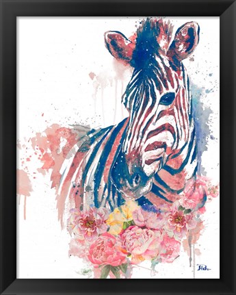Framed Floral Watercolor Zebra Print