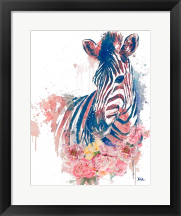 Framed Floral Watercolor Zebra Print